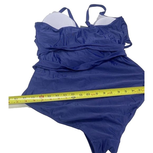 Women's Plus Size One Piece Bathing Suit Blue 18W with Front Tie Accent - Picture 5 of 11